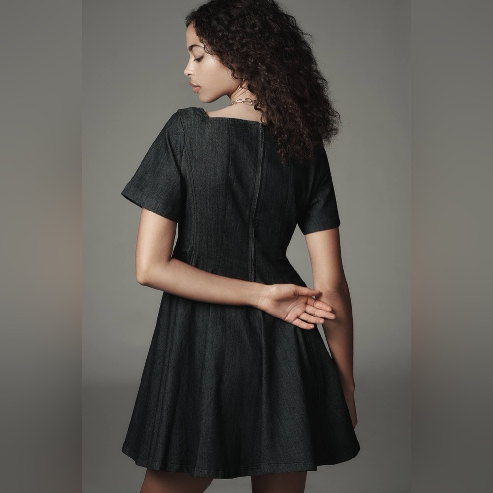 NEW Anthropologie PILCRO SS Square-Neck Denim Mini Dress S, XL Available - Picture 9 of 10